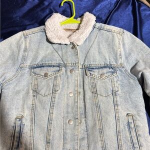 Light Blue Denim Jacket with Sherpa Collar